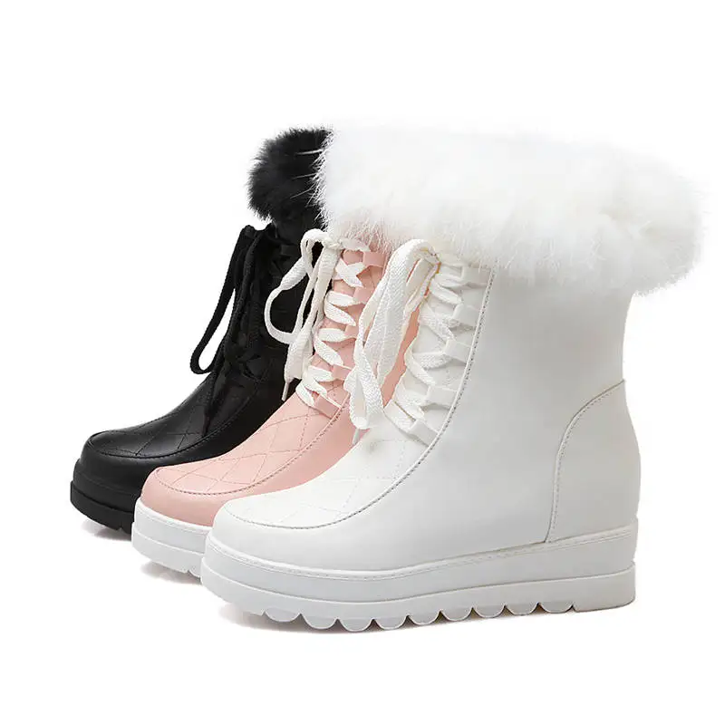 

Fanyuan 2021 keep warm winter snow boots round toe lace up +zip fashion boots comfortable platform shoes ankle boots for women