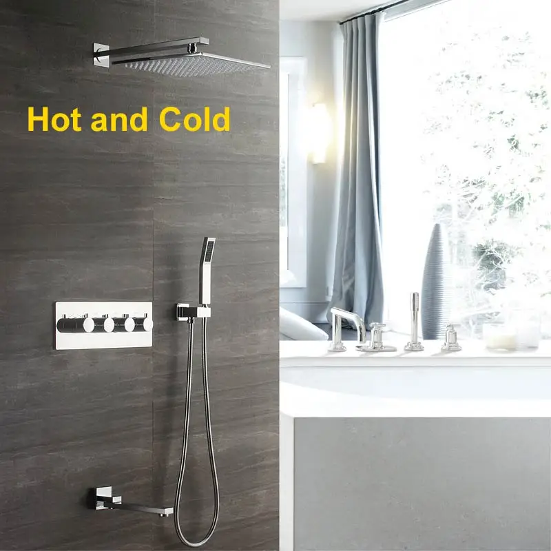 Hot and Cold Shower Настенный смеситель для душа для ванной комнаты, набор дождевой насадки для душа 1", смесители для ручного душа, дождевой клапан, смесители, термостатический контроль - Цвет: Hot and Cold Shower