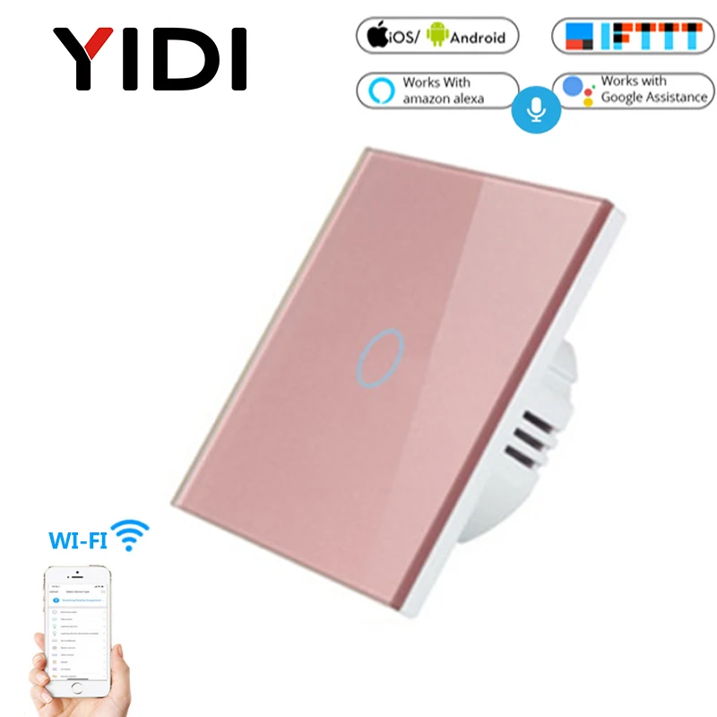 Pink 1, 2, 3, 4 банды, WiFi, умный светильник, сенсорный выключатель, дистанционное управление с помощью приложения, AC 85 в, 220 В, ЕС, Великобритания, стандарт, беспроводной умный дом, 1, 2, 3, переключатель - Цвет: Pink