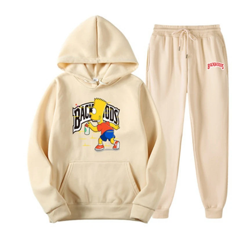 

BACKWOODS Printed Hoodies Sweatshirts+Sweatpants Suits Hip Hop Pullover Hooded Autumn Winter 2 Piece Set Men Tracksuit Suits