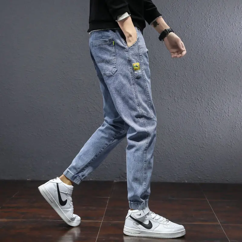 

Gray large size men's jeans men's loose-fitting harem pants 2021 spring and autumn casual elastic waist trousers M-5XL