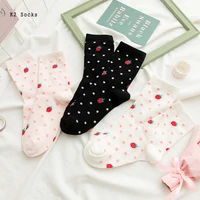 jk kawaii red strawberry sockings cotton japanese pink milk dot harajuku happy soft funny fashion comfortable girls women socks