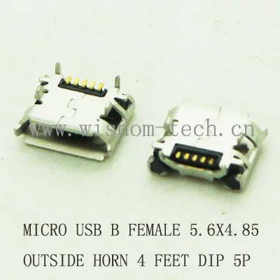 

Бесплатная доставка 1000 шт./лот гнездовой разъем Micro USB типа Btype 5,6x4,85 внешний гудок 4 фута DIP 5P