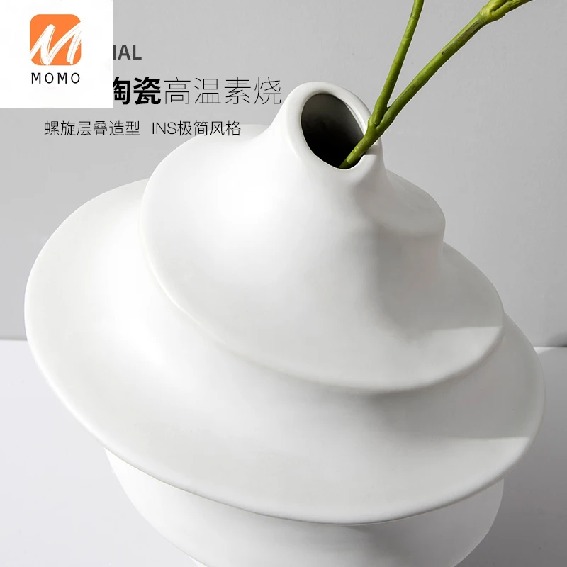 

Rzone Modern Simple White Minimalist Ceramic Vase Frosted Abstract Soft Decoration Home Ornament Sales Office Decoration TZ