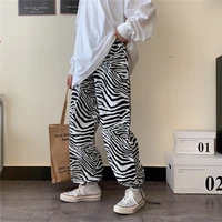 womens pants fashion zebra stripes print pocket streetwear high waist summer loose oversize pants harajuku trousers women