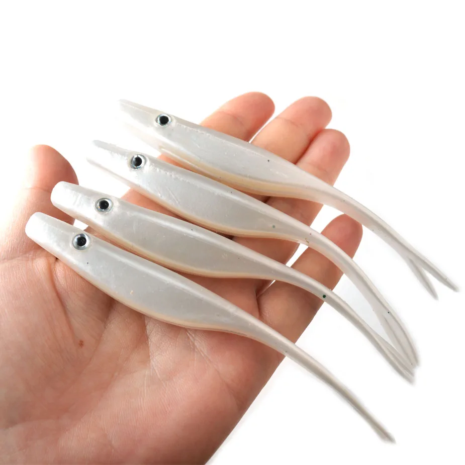 4pcs white TOMA 4 шт./лот, мягкие рыболовные приманки с вилкой и хвостом, искусственные приманки, двойные цвета, 6,5 г, 12 см, мягкие приманки, бионические приманки, рыболовные снасти - Цвет: 4pcs white