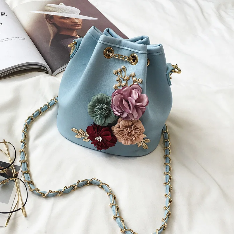 Flower Small Crossbody BagFor Women 2020 Ladies Bucket Chain Messenger Bag Drawstring Female Flap Shoulder Cross Body Woman | Багаж и