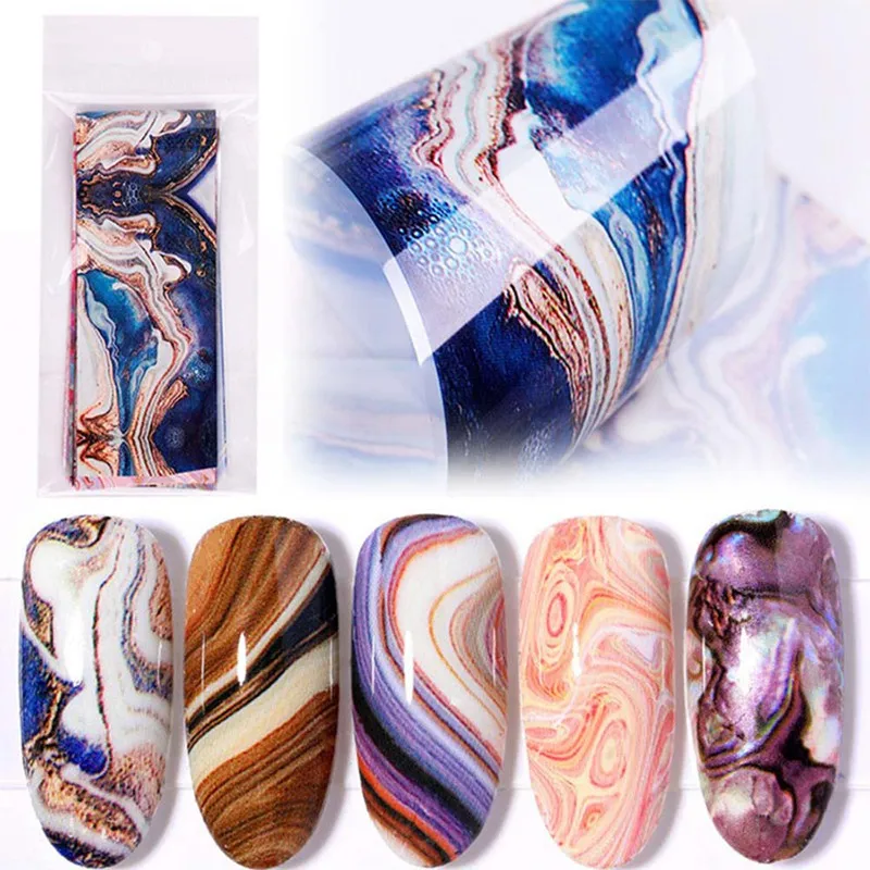 

100 Pcs Nail Foils Marble Series Nail Art Transfer Sticker Paper Pink Blue Foils Bright Marble DIY Design Decoration