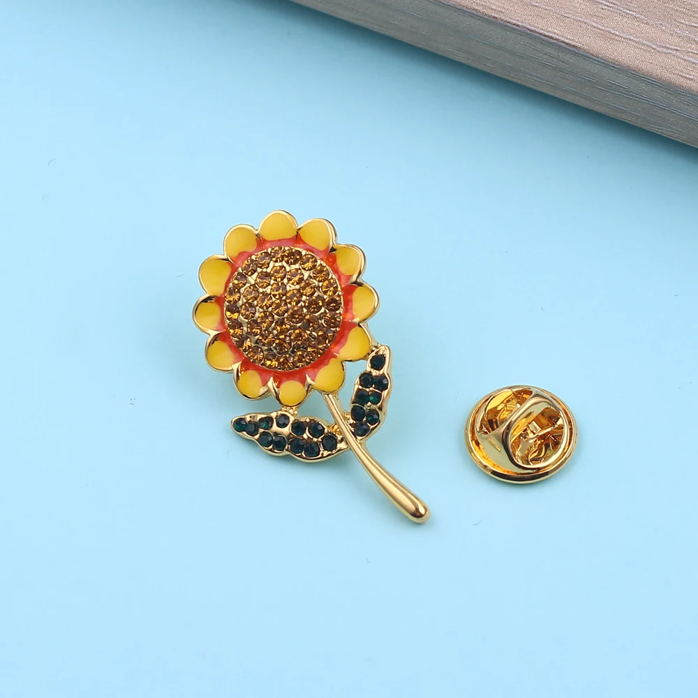 Эмалированная брошь в виде подсолнуха изящная желтая Золотая розовая Элегантная