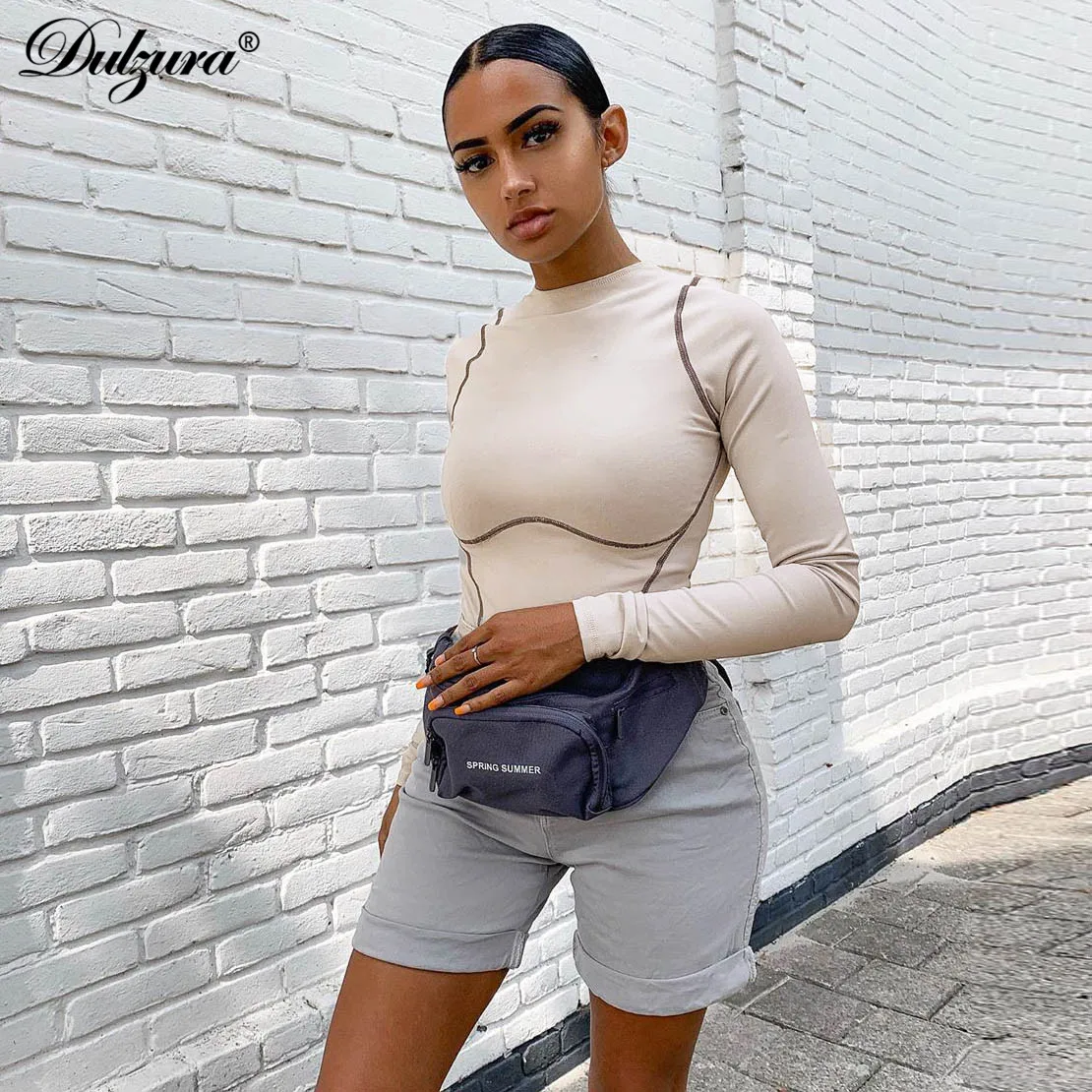 

Dulzura 2019 autumn winter women bodysuit long sleeve bodycon sexy romper gloves streetwear festival clothing one piece body