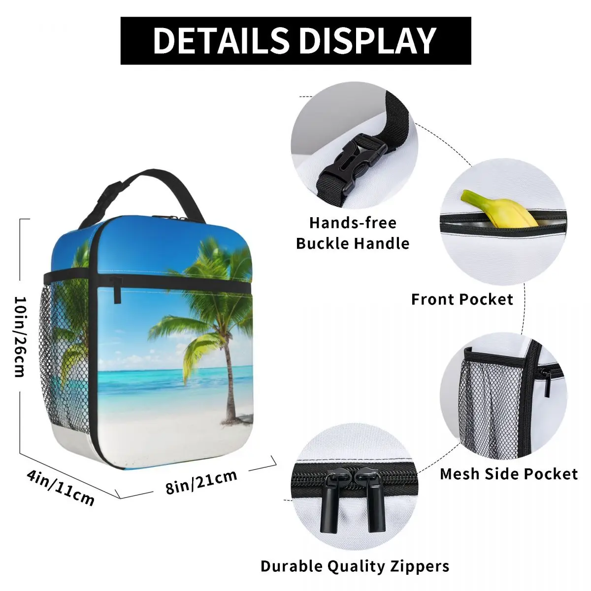 

Caribbean Maldives Beach Lunch Bag for Women Men Large Insulated Lunch Box with Water Bottle Holder and Pockets
