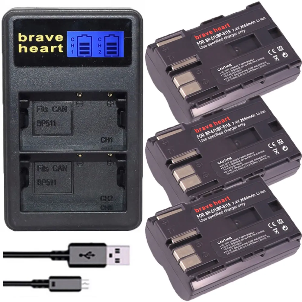 3x7 4 v 2650 мА/ч BP 511A 511 BP511 BP511A Батарея + ЖК дисплей USB Зарядное устройство для цифровой