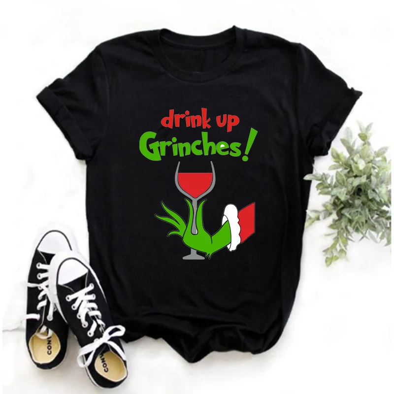 Grinch T-shirt female Harajuku Grinch's my day letter print funny T-shirt Christmas Grinch how to steal Christmas hanbok