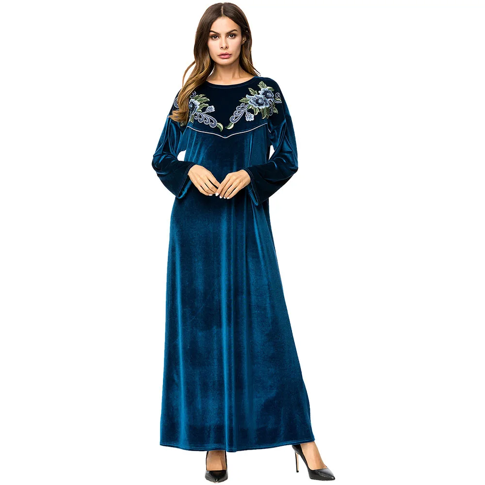 Abaya турецкое осенне зимнее корейское кашемировое платье с ручной вышивкой модная