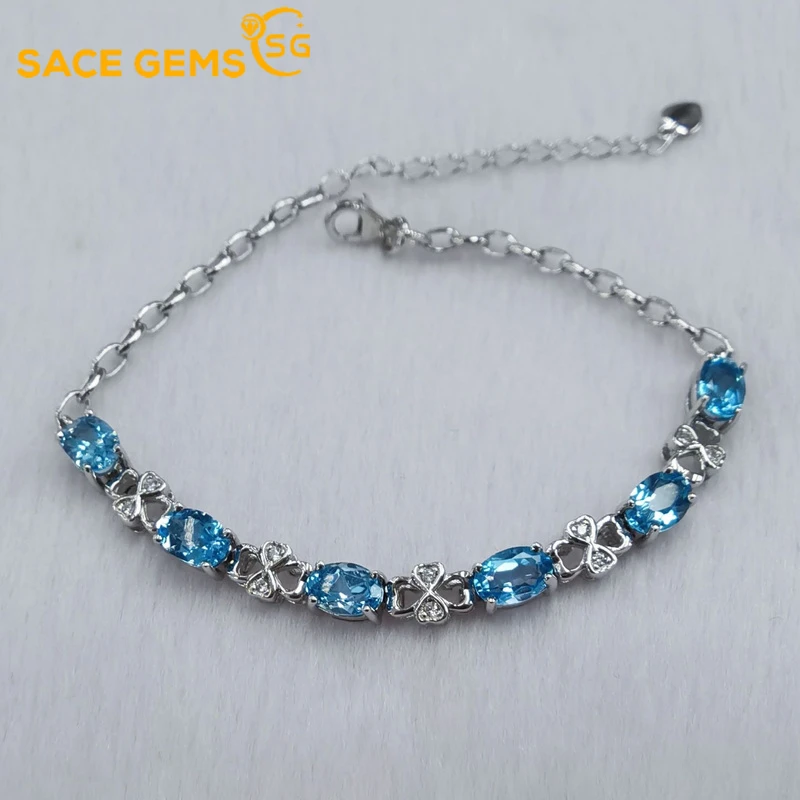

SACE GEMS Luxury Fashion 100%925 Sterling Silver Blue Topaz Bracelet for Women Sparkling Girls Party Fine Jewelry Christmas Gift