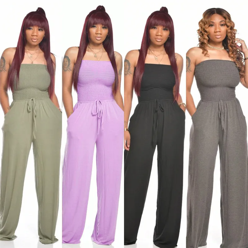 Sexy Off Shoulder Tube Wide Leg Jumpsuit Women Elegance Strapless Loose Casual Overalls for Women Long Pants Night Club Romper