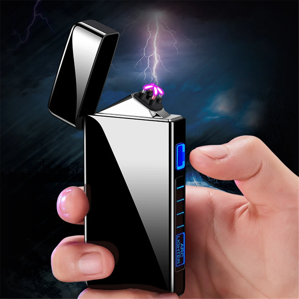Dual Arc Plasma Lighter Electric USB Windproof Flameless Cigarette LED Power Display Rechargeable Gadget For Men | Дом и сад