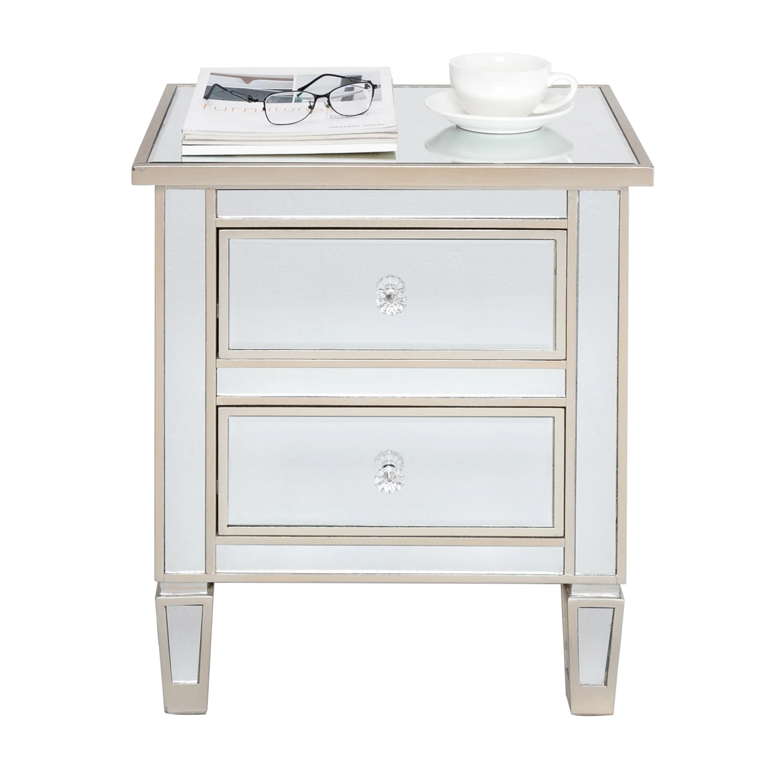 

Nordic Style Mirror Bedside Table 2-Drawers Silver Rose Night Table Bedroom Furniture Nightstand