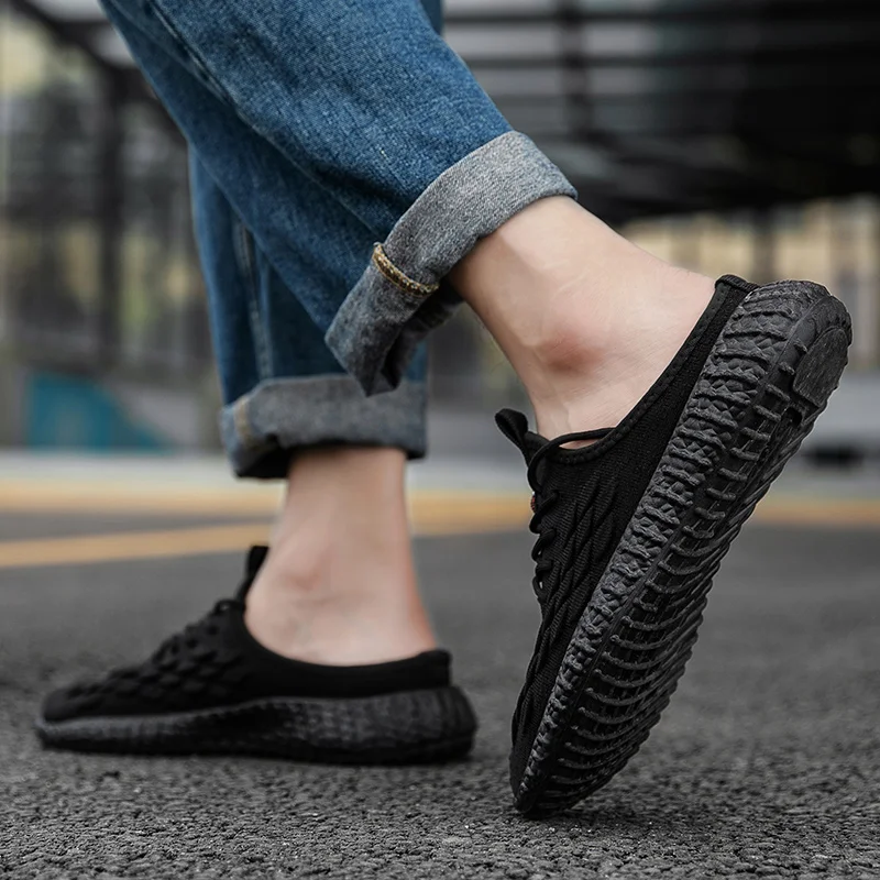 

Half Slippers For Man 2020 New Flats Mens Sports Shoes Knited Casual Men Sneakers Trendy No Slip Breathable Mens Walking Shoes