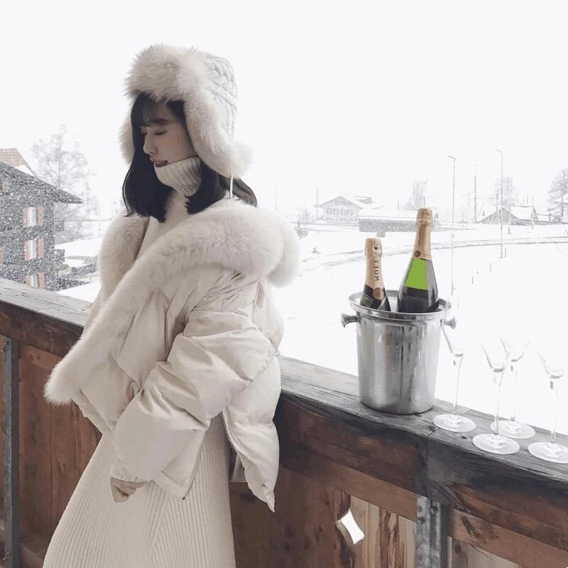 Большой натуральный Лисий мех куртка 2019 зима 90% белый пуховик Короткая свободная