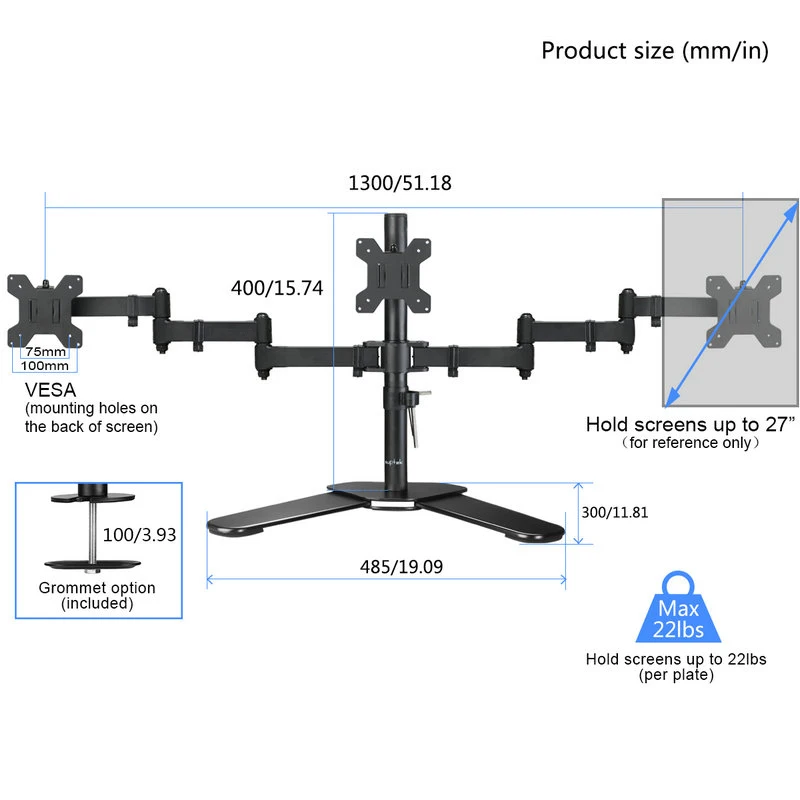 Desktop Full Motion 360 Degree Triple Screen Monitor Holder 10&quot-24&quotLCD LED Mount Arm Loading 8kgs Each Head | Электроника