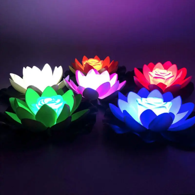 

18cm Artificial Simulation LED Lotus Flower Night Light Multcolor Floating Swimming Pool Lake Decoration
