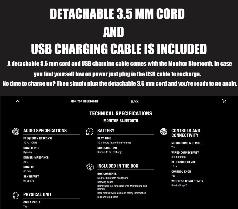 Беспроводные наушники MARSHALL Monitor с Bluetooth, наушники Rock Bass, оригинальные складные Накладные наушники черного цвета