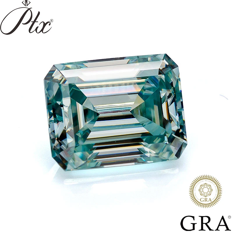 Loose Gemstones Moissanite Stone Dark Aqua Blue Color Emerald Shaped For Diamond Ring With GRA Certificate Precious Gems