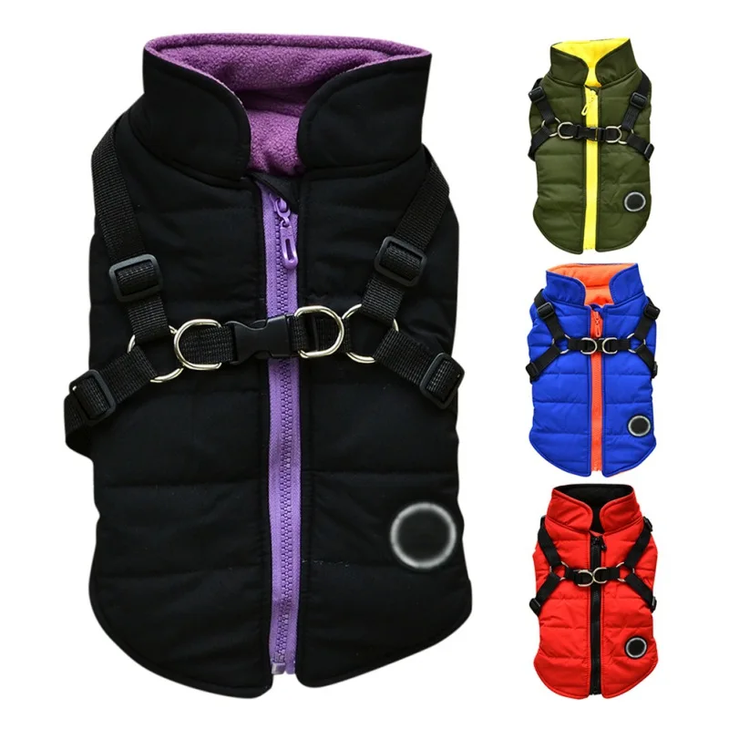 

Winter Dog Coat Zippered Harness Vest Jacket Chihuahua Clothing 2 In 1 Warm Dog Clothes Coat For Small Medium Large Dogs XS-XXL