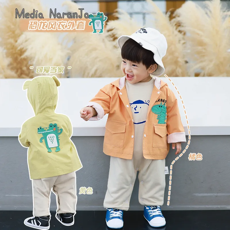 

Autumn 2020 new baby boys girls Korean style dinosaur hooded windbreaker coat