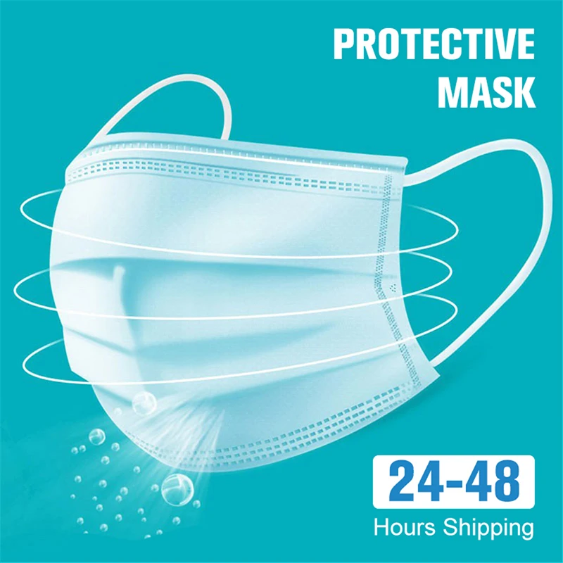 

10/50/100/pcs Disposable Masks Non-woven Face Masks 3 layer Ply Filter Anti Dust Breathable Adult Mouth Mask Blue IN STOCK