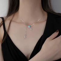 budrovky elegant crescent moon zircon jewelry stamp silver color moonstone tassel pendant necklace earring jewelry set