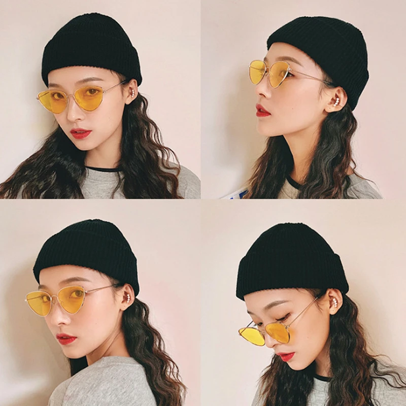 Унисекс ребристая вязаная короткая Кепка с манжетами однотонная мешковатая