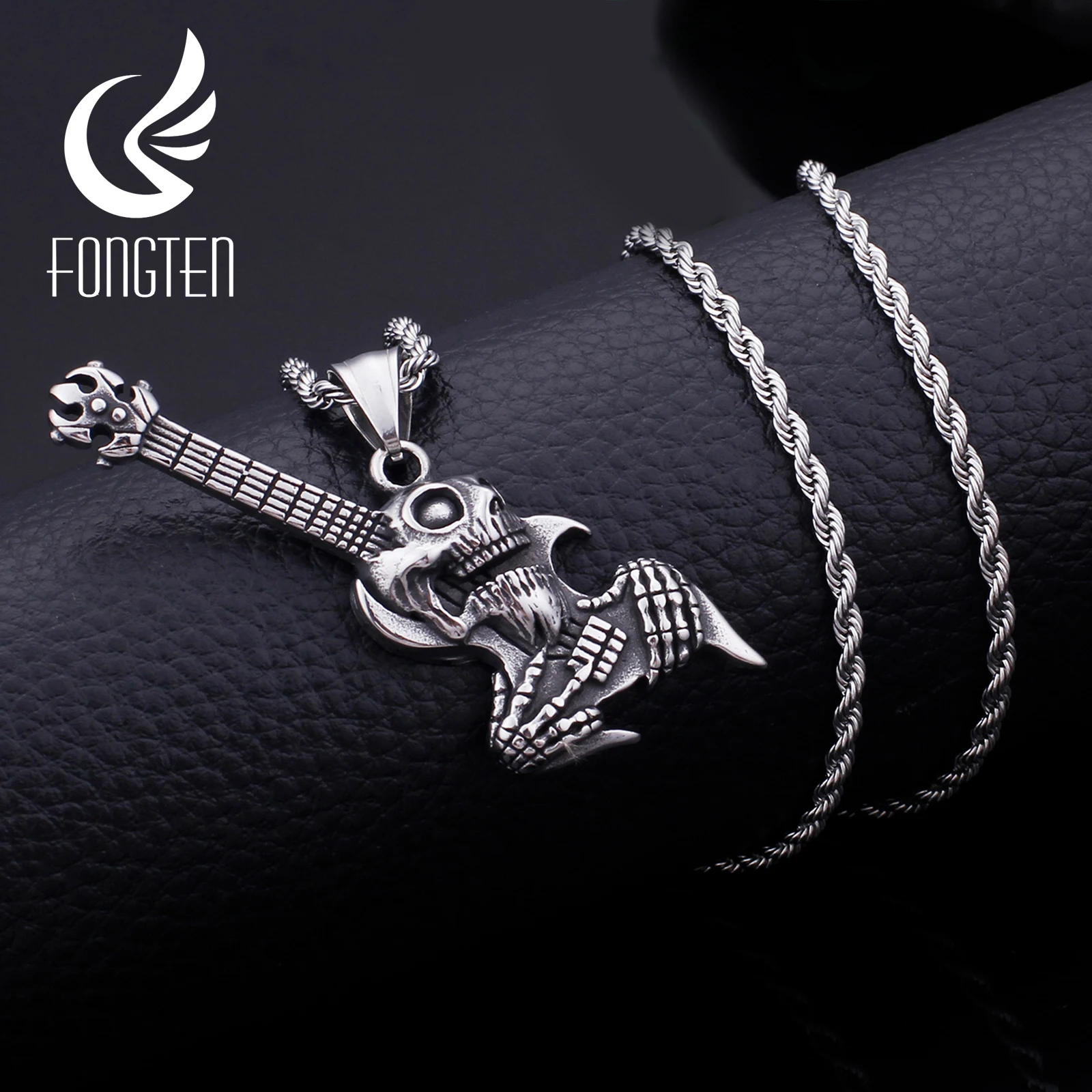 Ожерелье Fongten в готическом стиле с подвеской виде черепа головы гитары ожерелье