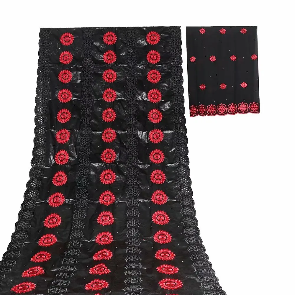 

Red Wedding/Party African 5Y Cotton Jacquard Bazin Lace Fabric And 2Y Cotton Swiss Voile Lace Cloth For Party Set IKBC10