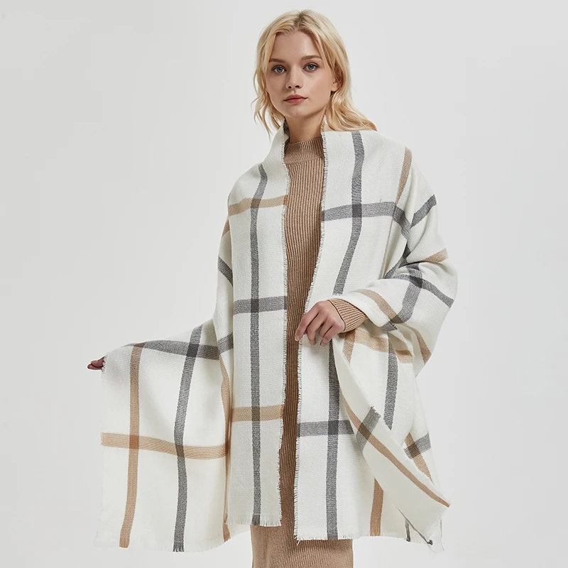 Женский теплый шарф [FEILEDIS] длинный мягкий простой в клетку милый вязаный шарф| |