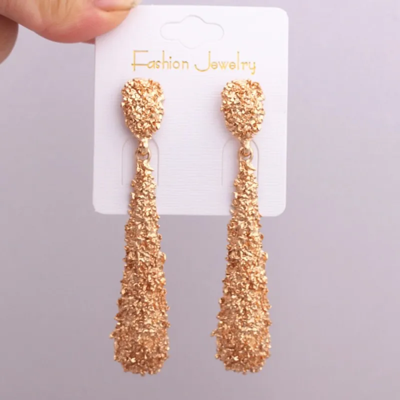 EC974 Европа и США серьги цвета матовая металлическая длинные висячие в форме