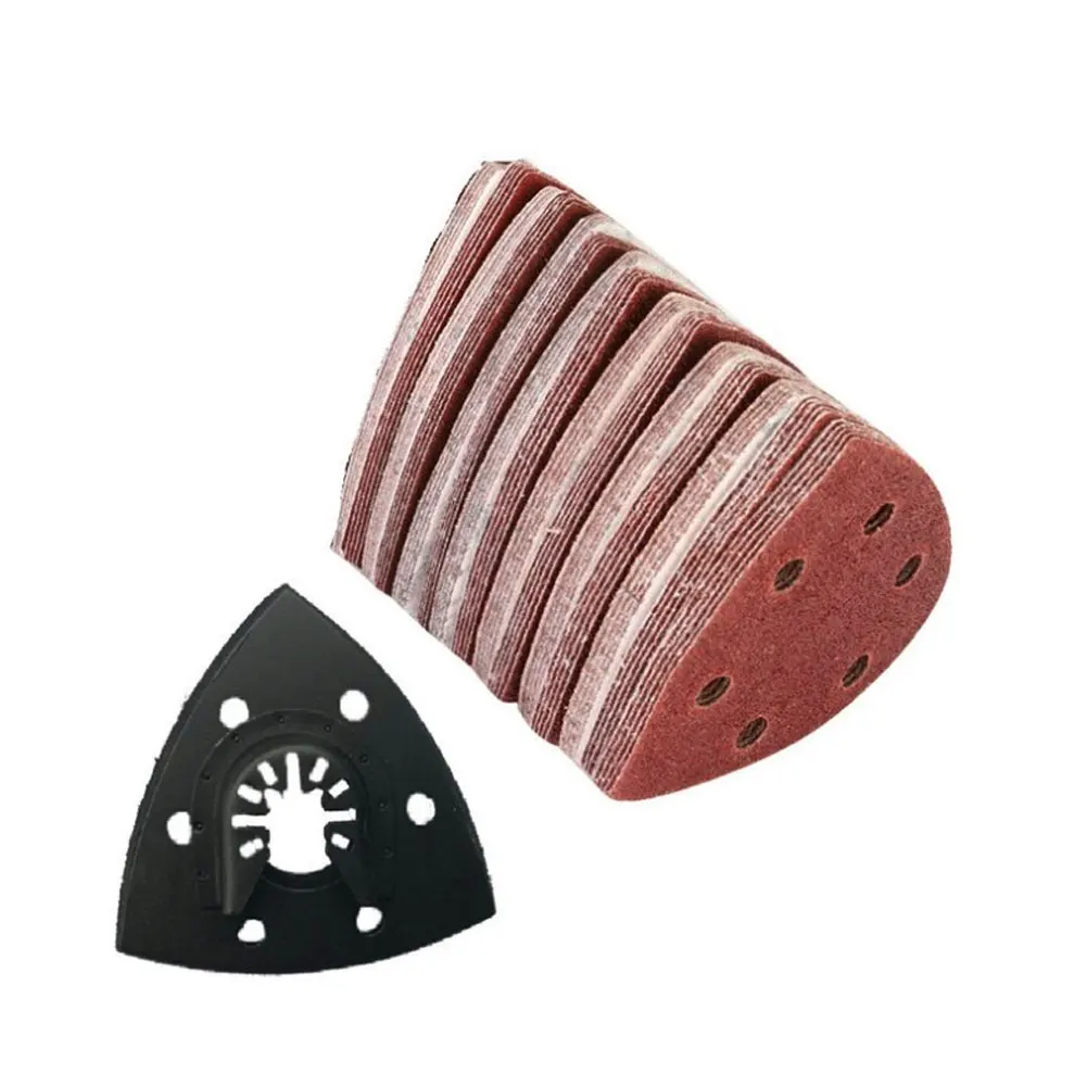 

51PCS Sanding Pads Kit 90mm Triangle Sandpaper Set with 6 Holes Self-Adhesive Sandpaper Disc for Random Orbital Sander Dark Red