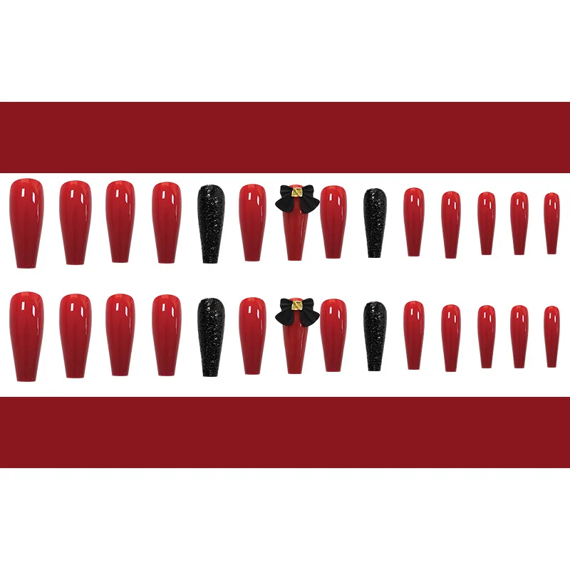 

28pcs Bowknot Long Coffin False Nails Ballerina Wearable Press On Fake Nails Full Cover Nail Tips Detachable Nails with Glue