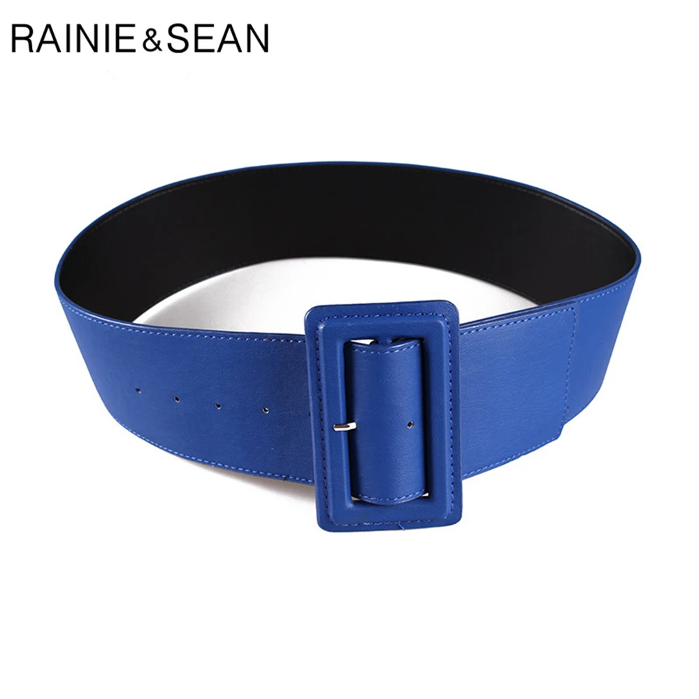 Женские кожаные ремни RAINIE SEAN широкие однотонные синего и зеленого цвета с
