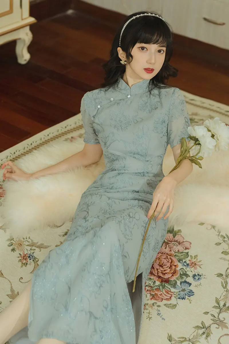 

Watch water film full embroidery improved cheongsam fairy wind show thin dress is the new price