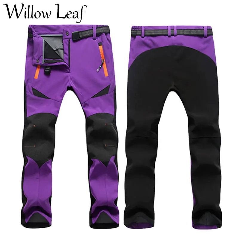 

Женские флисовые брюки, утепленные, водонепроницаемые, ветрозащитные, с изображением листьев ивы, для походов, рыбалки, альпинизма