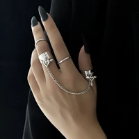 aprilwell 4pcs vintage heart lock rings set for women 2021 trend aesthetic kpop chain anillos korean fashion jewelry accessories