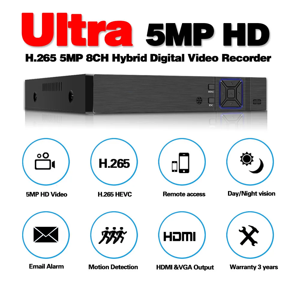 8-канальный сетевой видеорегистратор AHD видео Регистраторы H.265 5MP 4MP 1080P 5 в 1