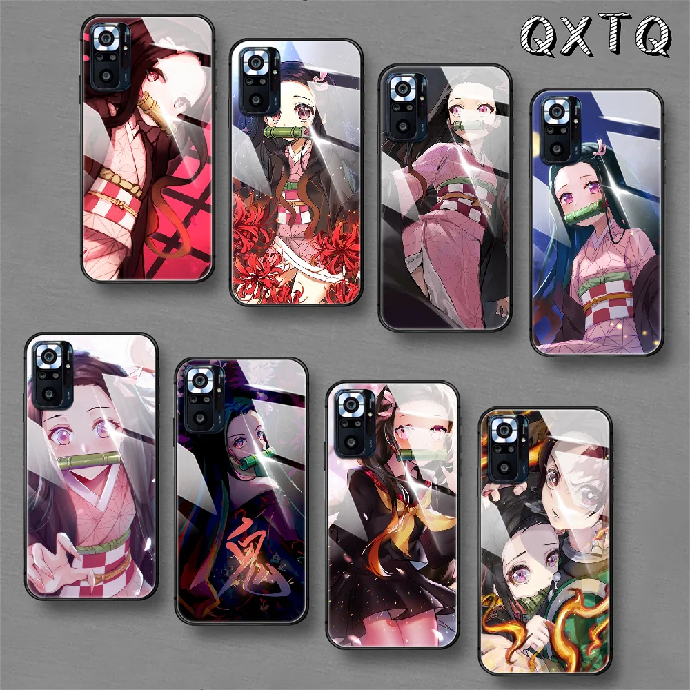 

Demon Slayer Nezuko Kamado Tempered Glass Smart Phone Case For Xiaomi Redmi Note 7 8 9 10 K 30 40 S A C T 5G Pro Cover Cell