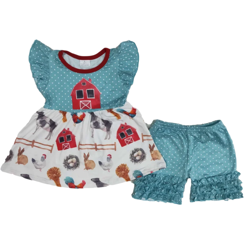 

Toddler Girls Outfits Set Farm Print T-Shirt Shorts Pants For Summer Casual Baby Kids Wear