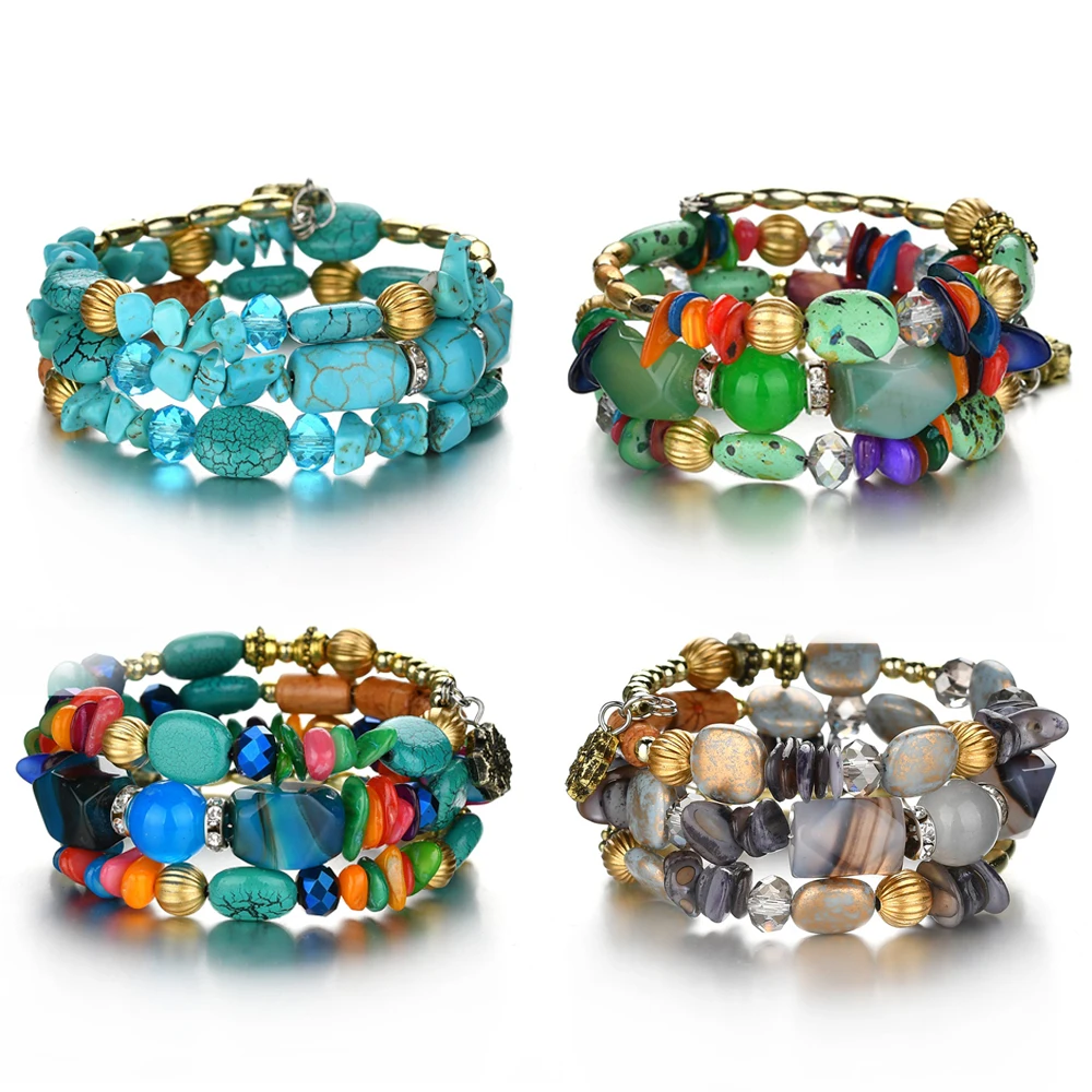 Boho красочные бирюзовые бусины браслет для женщин и мужчин натуральный камень