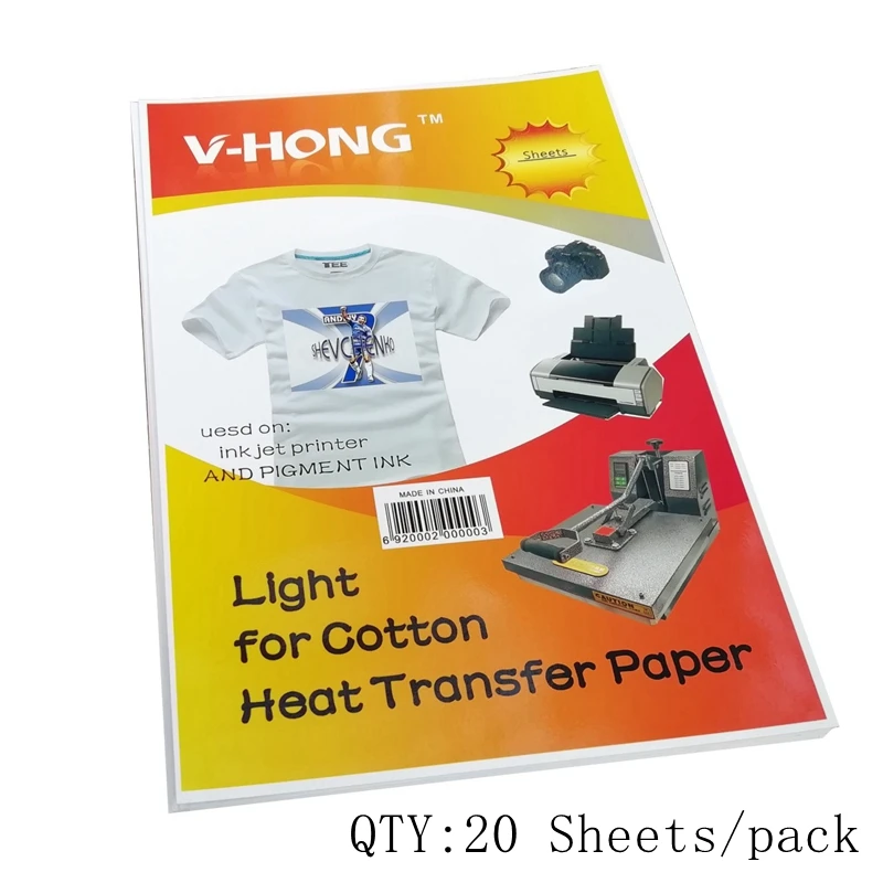 light 20sheets 8,3x11,7 дюймов футболка Керамика не Чистый хлопок сублимационная бумага V-HONG бренд темный и цветной светильник текстиль теплопередача бумага - Цвет: light 20sheets