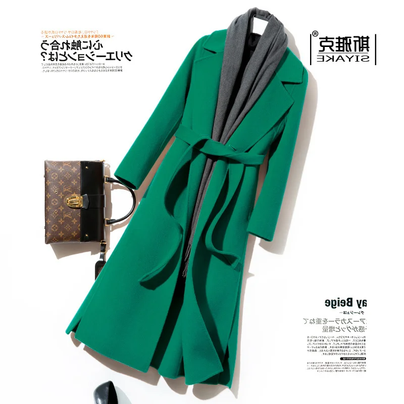 

Женское двубортное пальто Shzq, кашемировое пальто средней длины, Корейская свободная шерстяная куртка выше колена, Осень-зима 2021