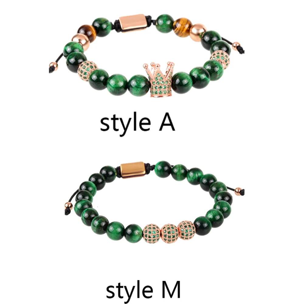 Зеленый браслет из натурального камня тигровый глаз нержавеющей стали с